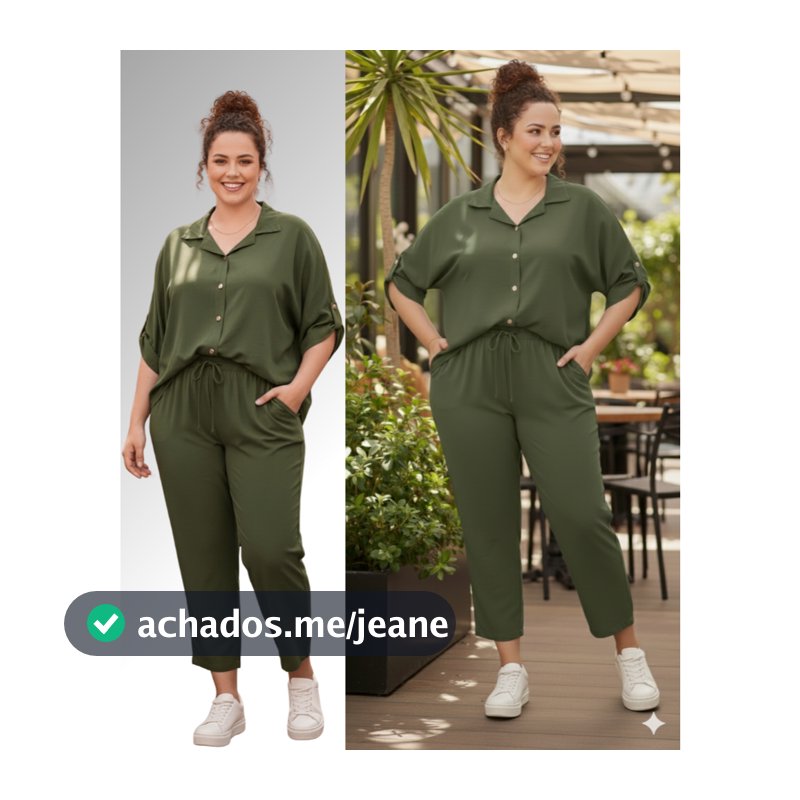 Conjunto Feminino Plus Size Calça e Camisa de Malha Moda Confortável com Bolso Cós Elástico
