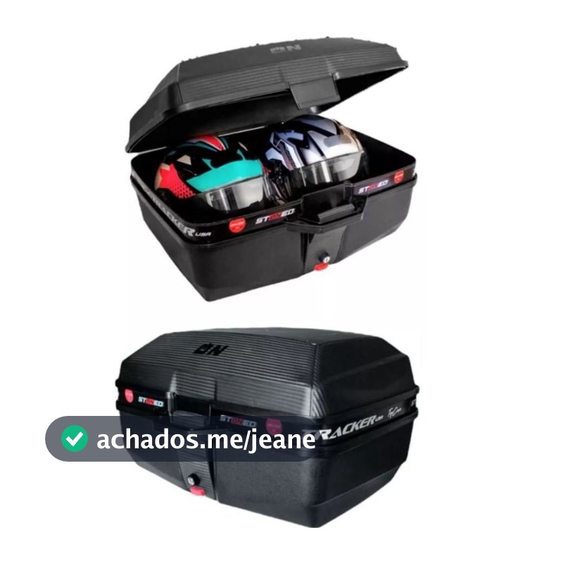 BAU BAULETO STONED 52 LITROS P/ 2 CAPACETES PROTORK NOVIDADE TRACKER C/ BASE UNIVERSAL MOTOBOY MOTOS