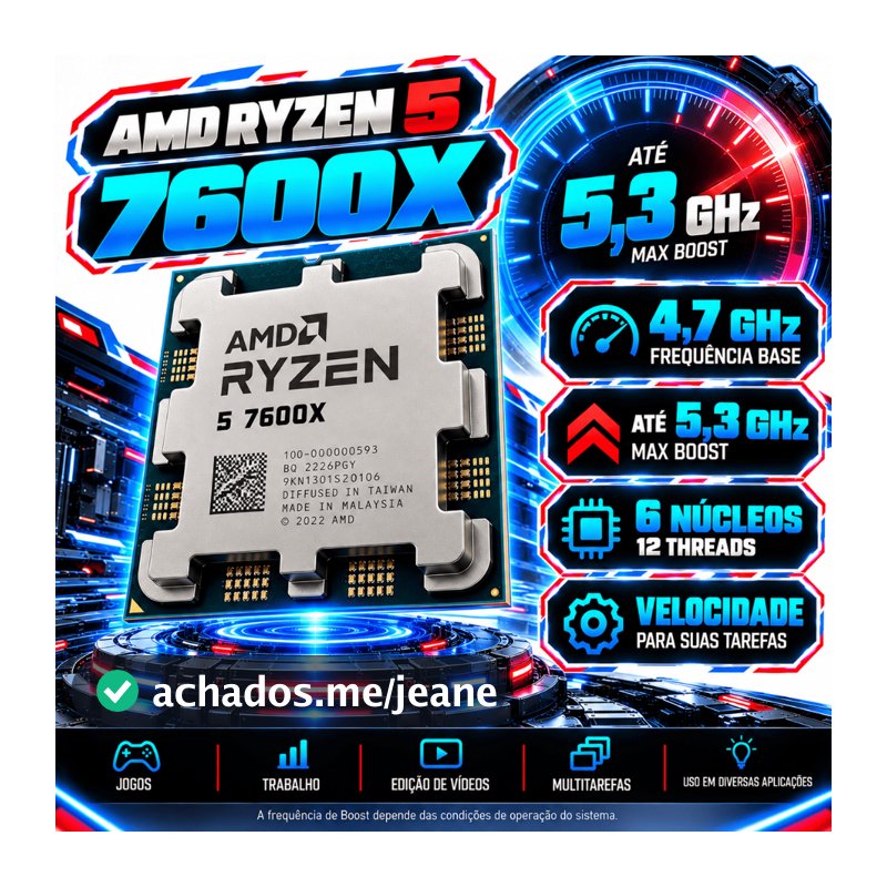 Processador AMD Ryzen 5 7600X OEM 6 Núcleos 12 Threads 5.3GHz AM5