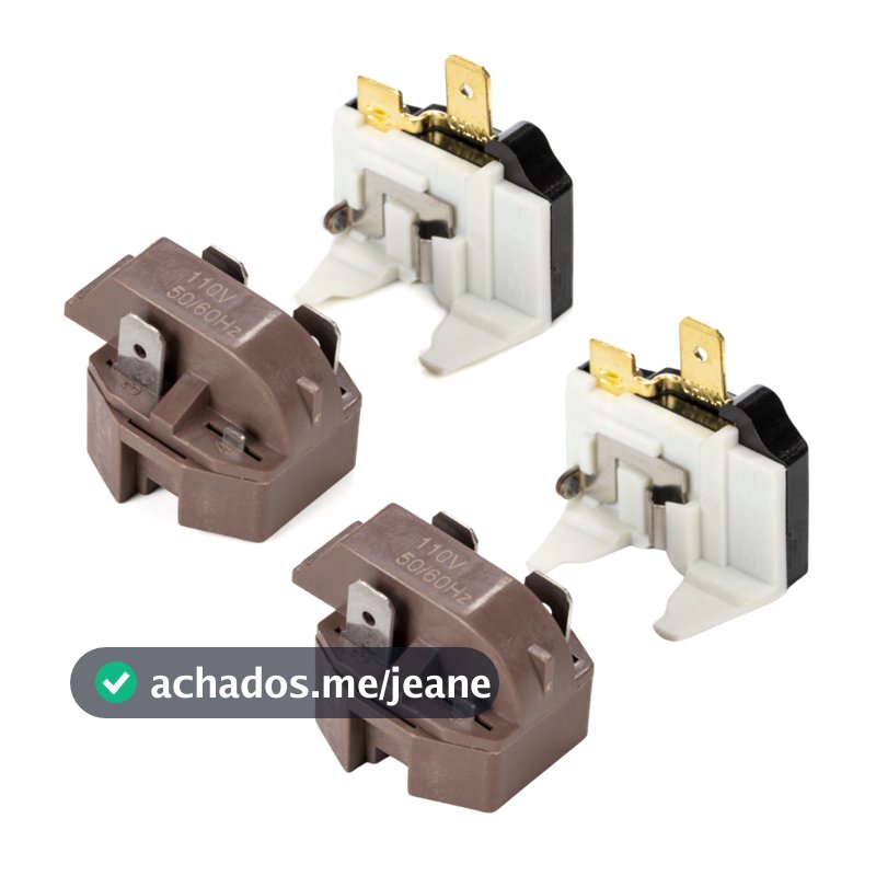 Kit 2 Rele PTC e 2 Protetor Termico 110v Universal 1/4 1/5 1/6 1/8 1/10HP Para Geladeira Bebedouros