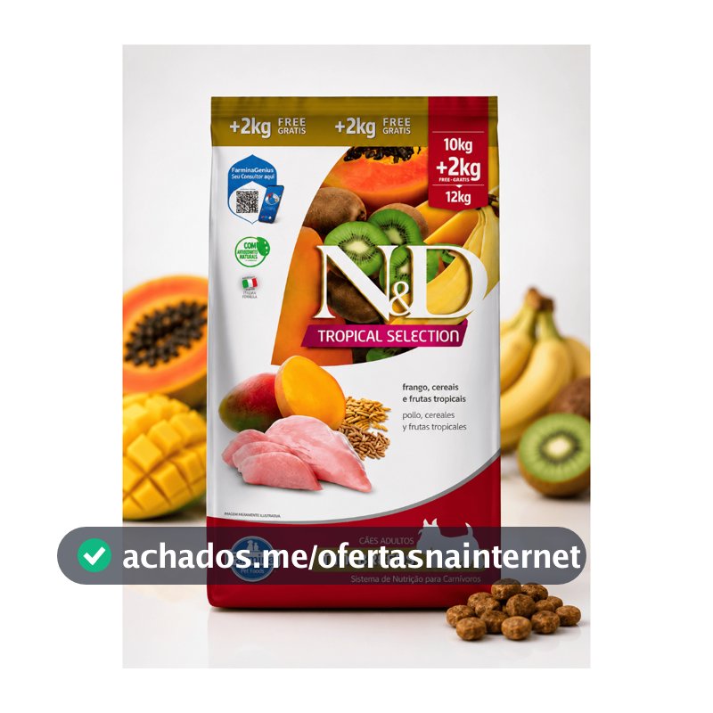 Ração N&D Tropical Selection Frango Adult Mini Raças Pequenas 12kg (10kg+2kg) Farmina Original