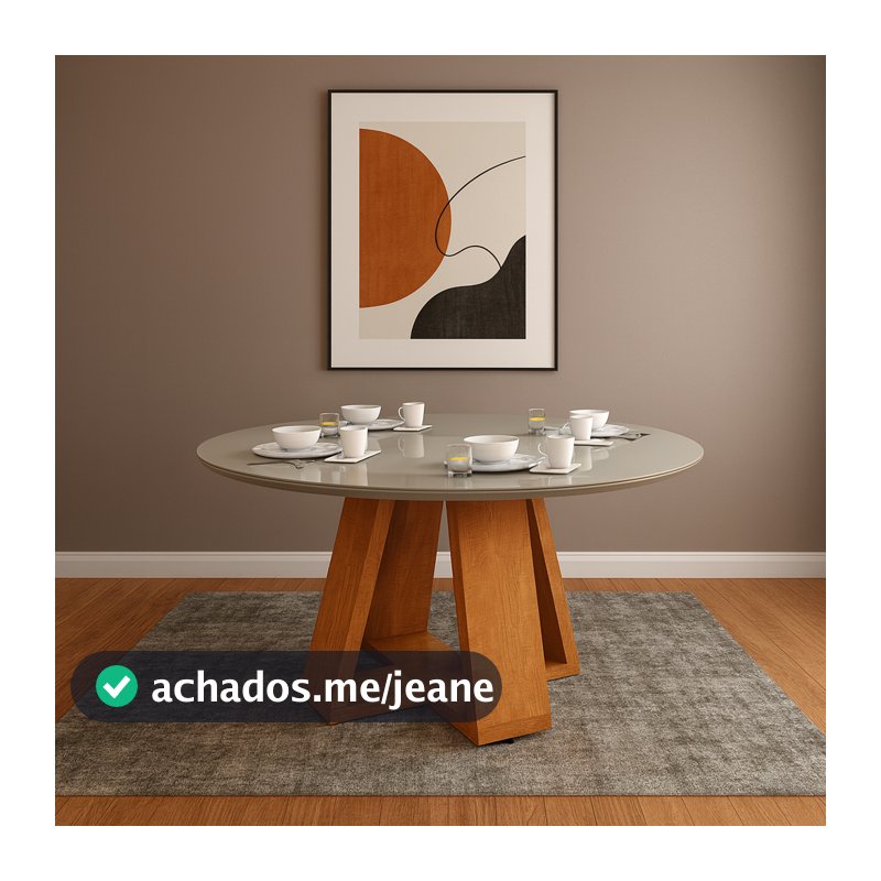 Mesa Redonda para Jantar em MDF com Vidro Laqueado para 4 lugares