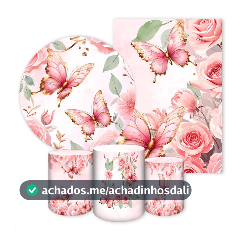 Capas Painéis de Festa Sublimados Vários Modelos Tema Borboletas Rosa