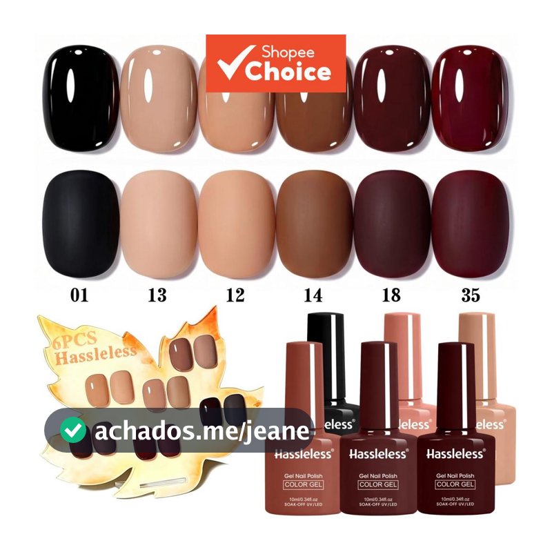 Conjunto de gel para unhas Hassleless com 6 peças em tons de outono profundos, alta saturação, acabamento liso e