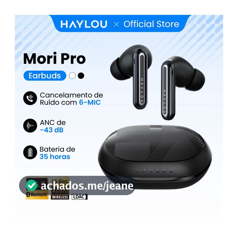 Haylou Mori Pro Fone Bluetooth Sem Fio | ANC 43dB + 6 Microfones HD Call | IPX4 Fone De Ouvido