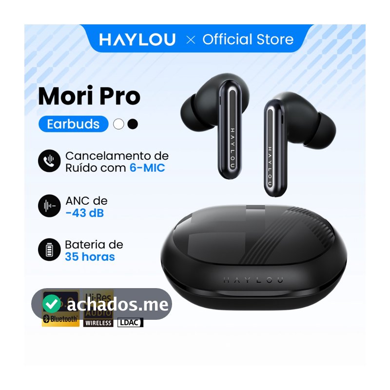Haylou Mori Pro Fone Bluetooth Sem Fio | ANC 43dB + 6 Microfones HD Call | IPX4 Fone De Ouvido