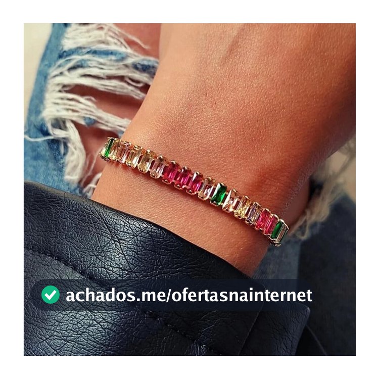 Pulseira Feminina Baguete Cristal Colorida Banhado a Ouro 18k