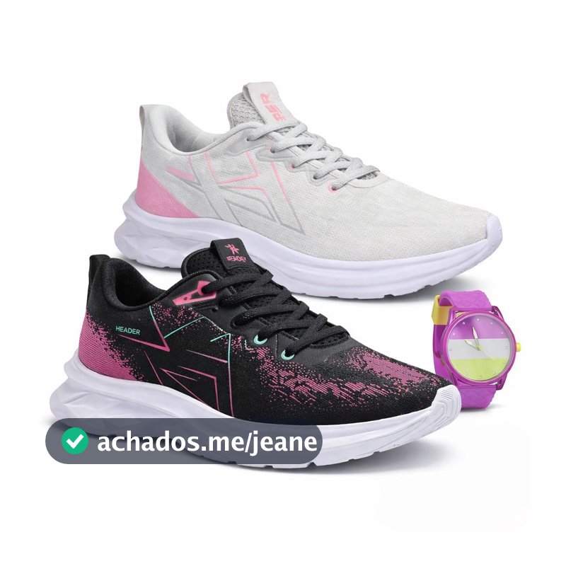 kit 2 Tênis Header Racer Feminino Esporte Academia Conforto + relogio feminino