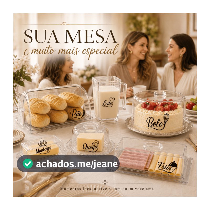 KITs Café da Manhã Mesa Personalizado Porta Pão, Boleira, Queijeira, Manteigueira, Leiteira, Frios