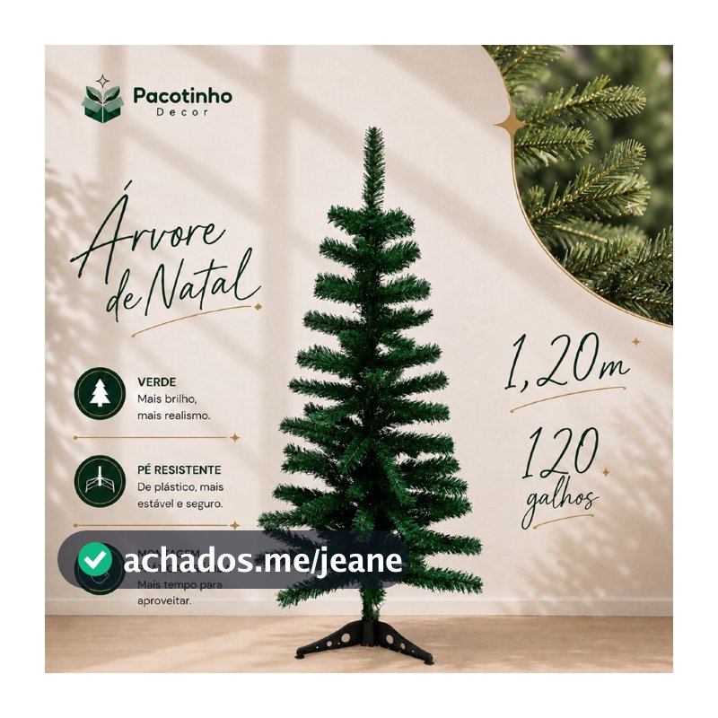 Árvore Natal Pinheiro Verde 1,20 Metros 200 Galhos Luxo Cheia