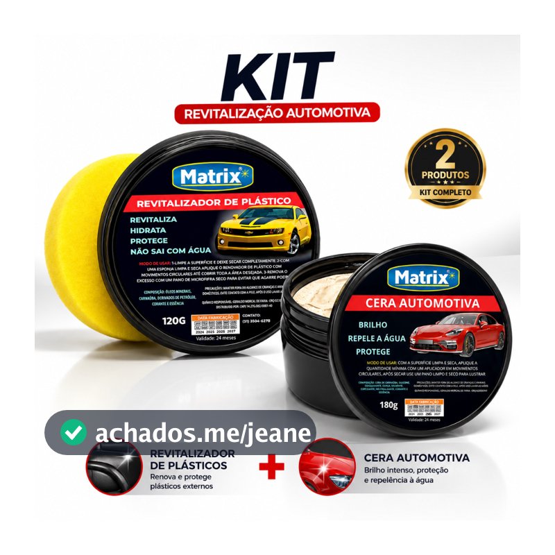 Kit Revitalizador de Plástico para Choque + Cera Automotiva Carro e Moto Brilho Intenso