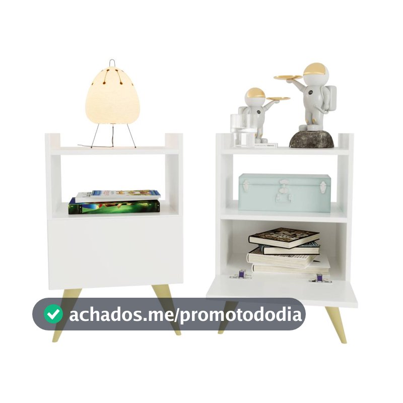 Kit 2 Mesa de Cabeceira Com Porta Nicho Quarto Casal Decoração Retro Fontana