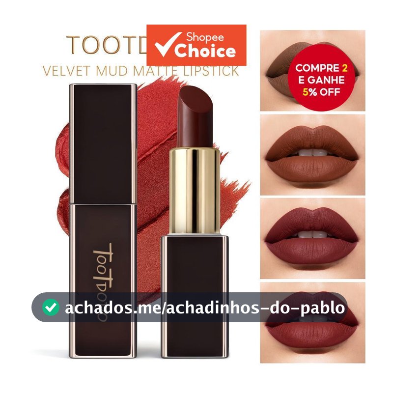Batom Toot Dodo Toot Matte Toot Dodo, textura aveludada sedosa, não desbota, alta pigmentação, realça o tom de pele,