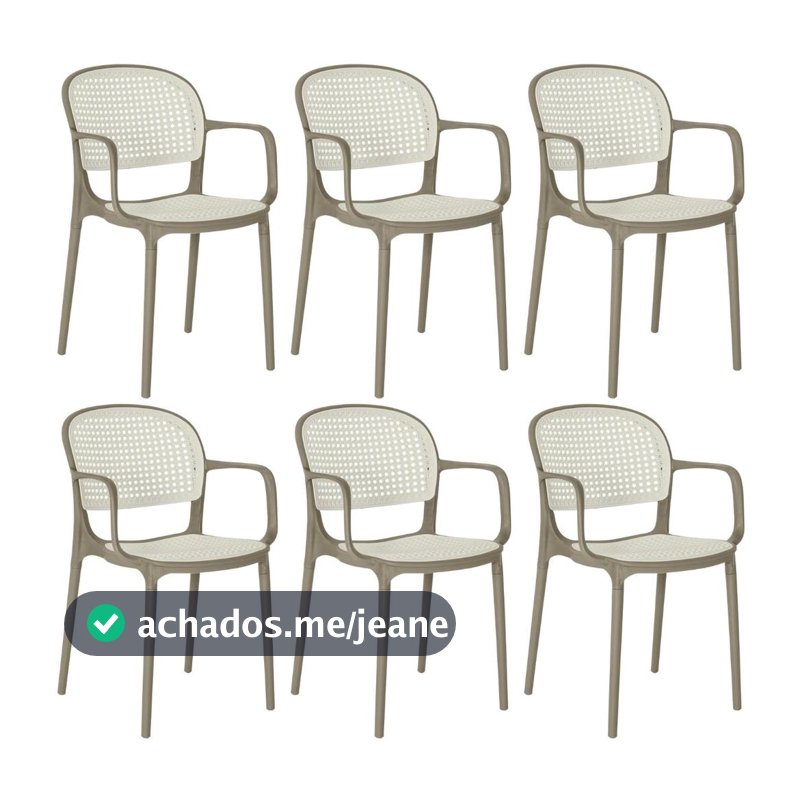 Kit 6 Cadeiras de Jantar Roma Prática com Braços para Sala e Cozinha