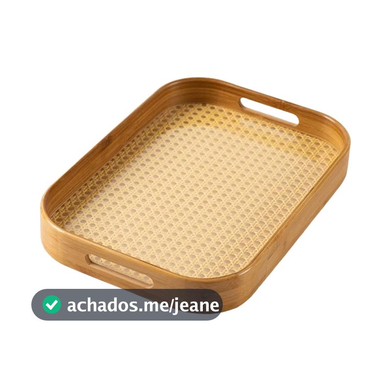Bandeja De Bambu Premium 40x28cm Alças Laterais Decoração Retangular