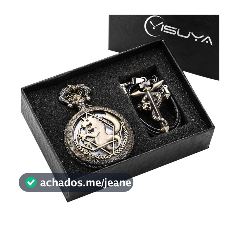 Vintage Style Fullmetal Alchemist Unisex Quartz Pocket Watch Necklace Pendant Chain Gift Set