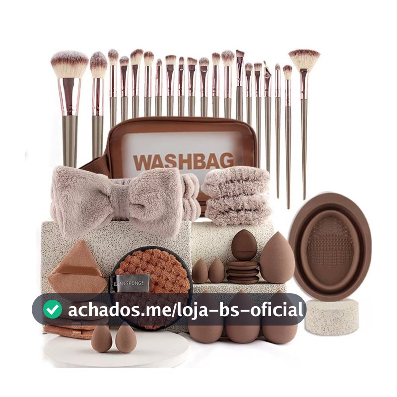 42 Pçs/set Profissional Rosto E Olho Kabuki Kit De Pincel De Maquiagem , Tiaras , Esponjas De Beleza , Tigela De Limpeza