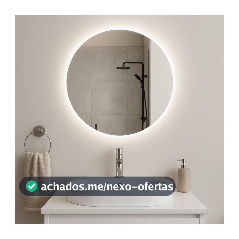 Espelho Redondo 40cm com LED e Fonte Lapidado Decorativo Para Quarto Sala Banheiro