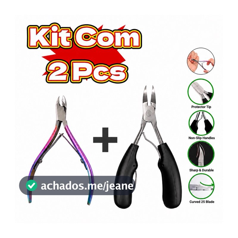 Kit Com 2 Alicates Profissionais Para Manicure Corte De Unha E Cutícula Inox Mola Dupla Esterilizável