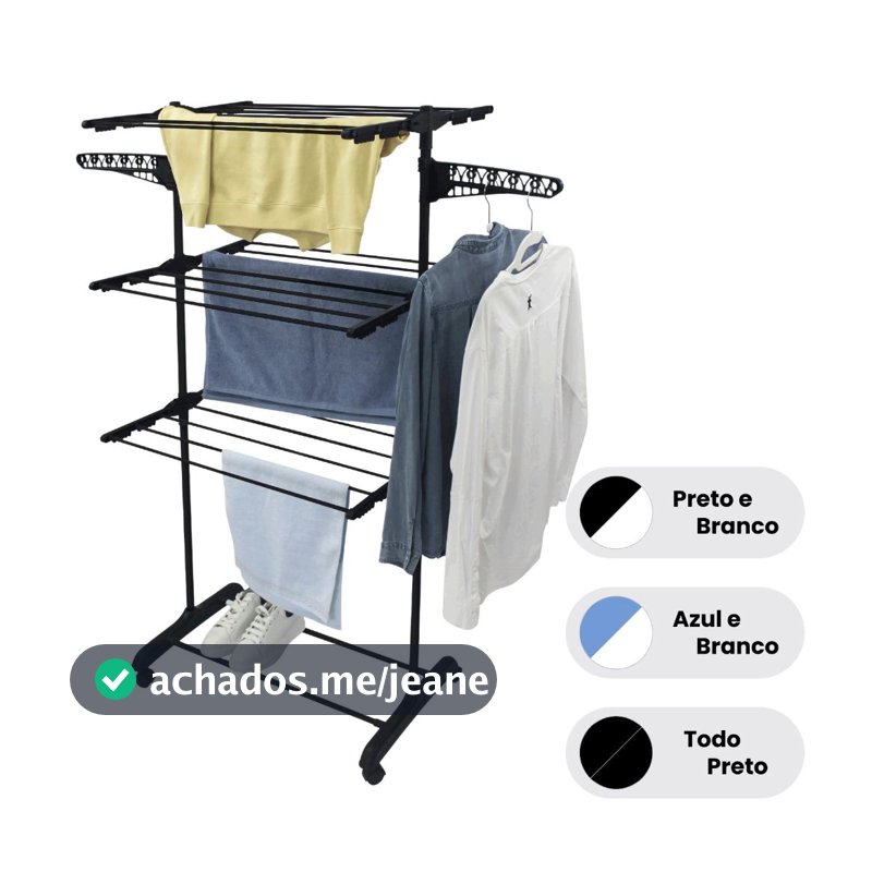 Varal De Chão Roupa Calcinha Grade 3 Andares Dobrável Portátil