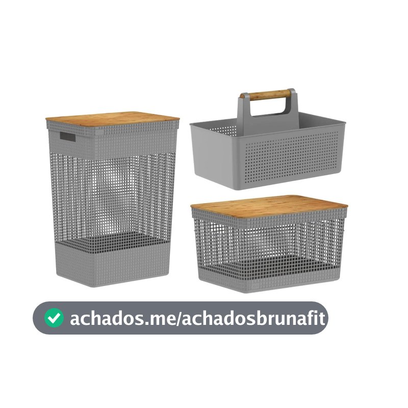 2 Cesto Com Tampa De Bambu 49 e 20 Litros Prático Organizador Com Alça