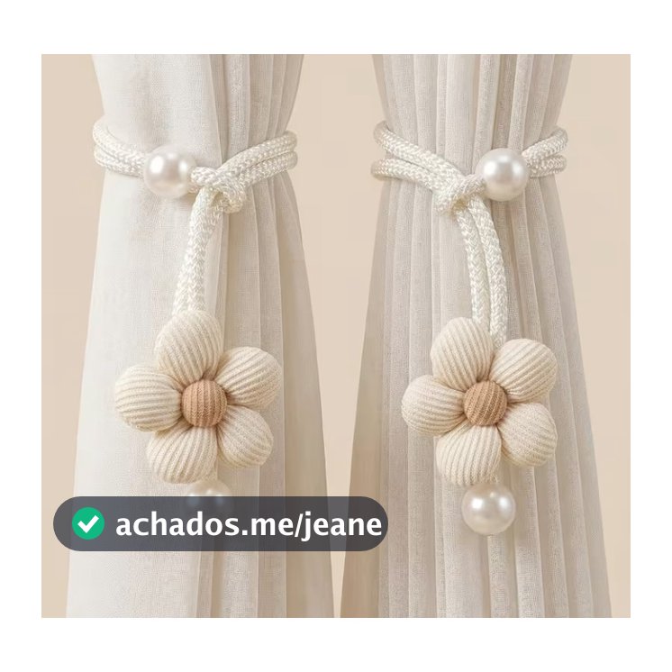 2 Peças de Amarradores de Cortina Trançados Boho com Detalhe em Pérola - Suportes para Cortinas