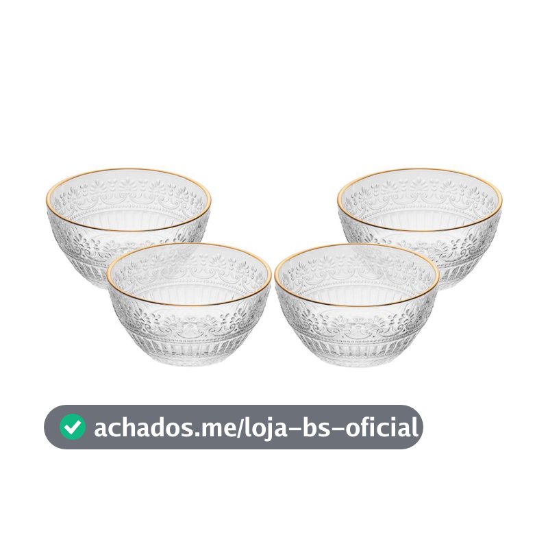 Conjunto 4 Bowls de Cristal 12,5cm Mauve com Fio de Ouro Wolff para Sobremesa Frutas Petiscos Acompanhamentos Mesa Posta