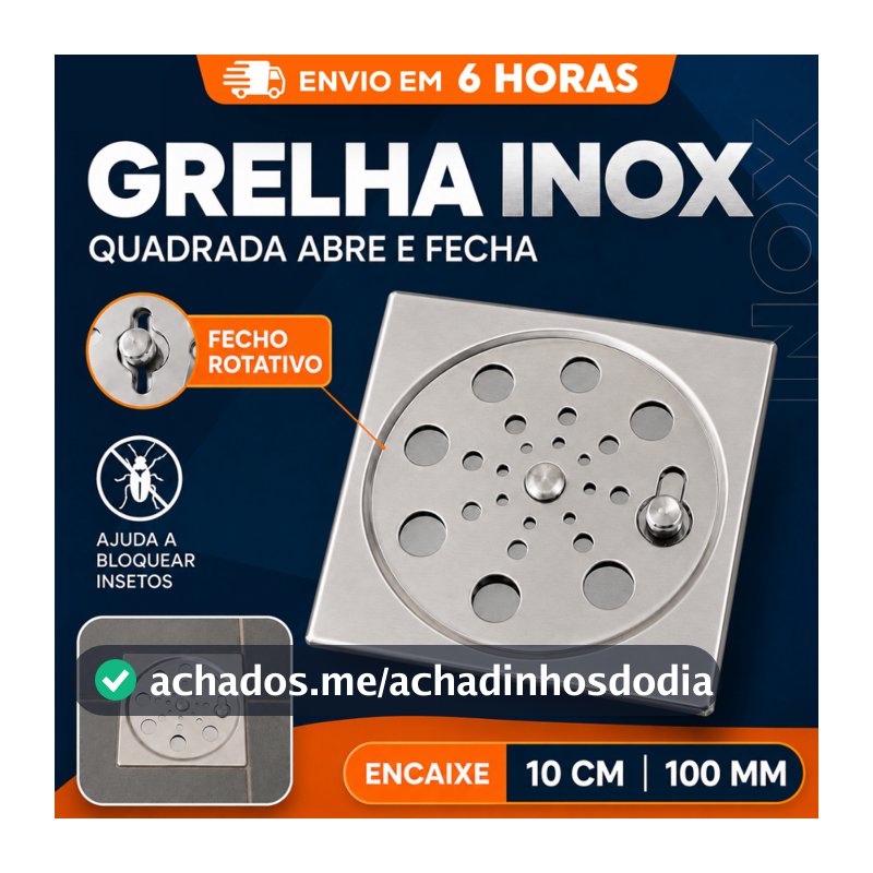 Ralo Tampa Grelha Inox Quadrada 95mm 10cm 100mm Abre Fecha Anti Odor Insetos Banheiro Box Cozinha