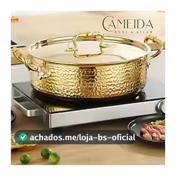 Caçarola  Italiana Luxo Gold Aço Inoxidável  Dourado Rainha Realeza 32cm- 30cm - 26cm e 24cm com Tampa Dourada Espelhada