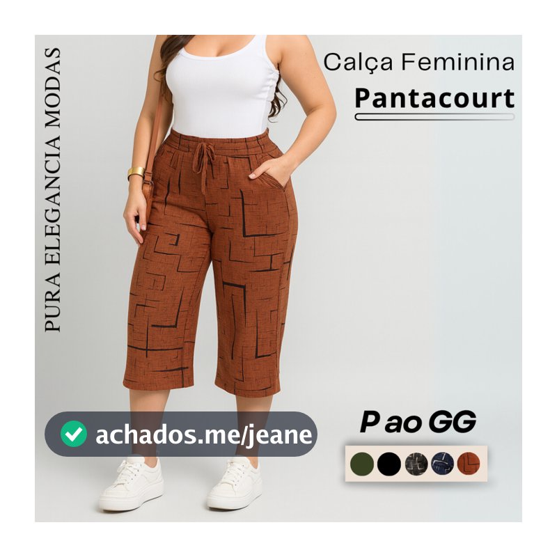 Calça Feminina Pantacourt Cintura Alta em Viscolycra Social Casual Confortável P ao GG