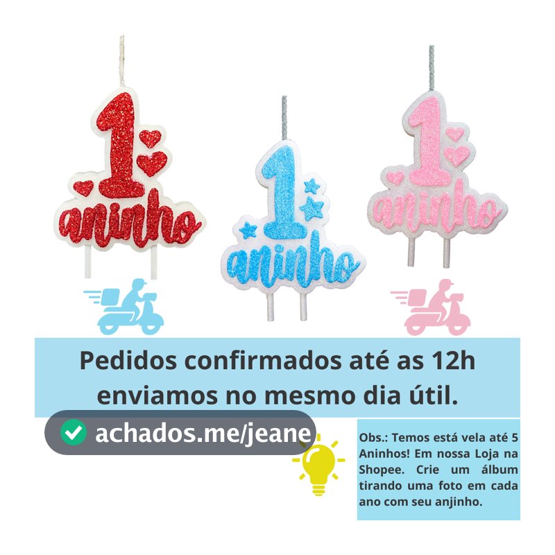 Vela de Aniversário 1 Aninho azul rosa ou vermelha