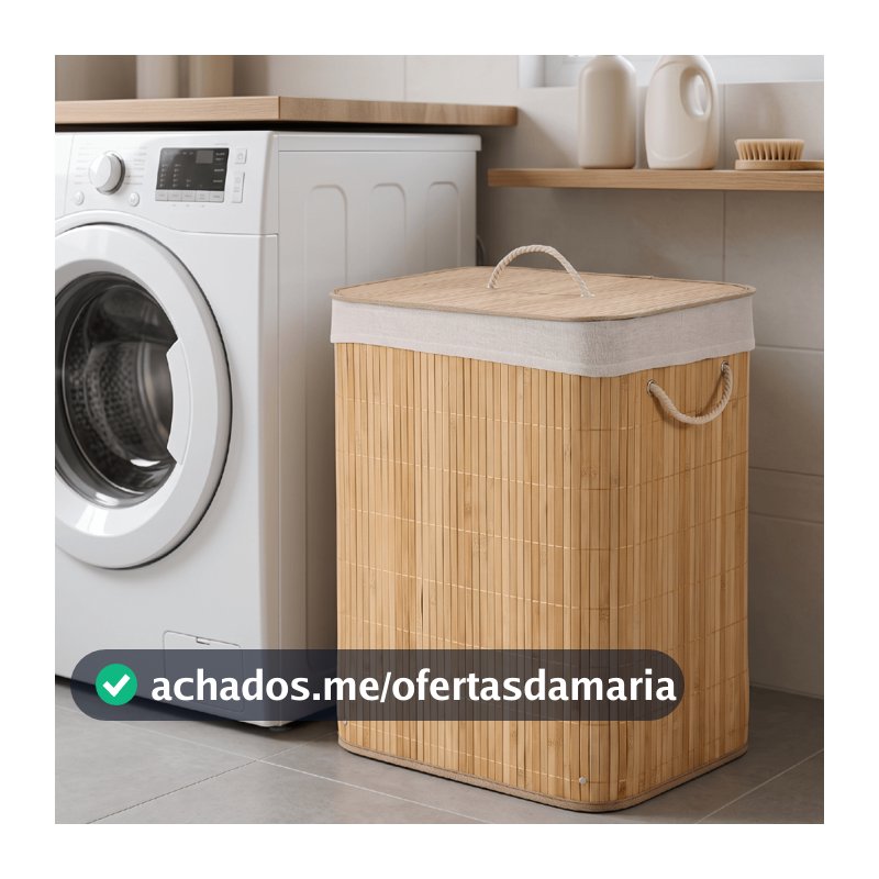 Cesto De Roupa Suja Bambu Dobrável Retangular 60L Grande Organizador Forrado Tampa Alças Banheiro Lavanderia Multiuso