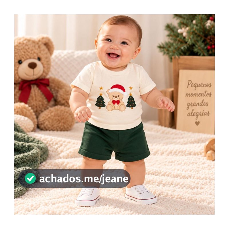 Conjunto Natal Bebê Roupas Natalina Infantil Kit 2 Peças Camisa + Shorts Look Natalino Festas Fim de Ano