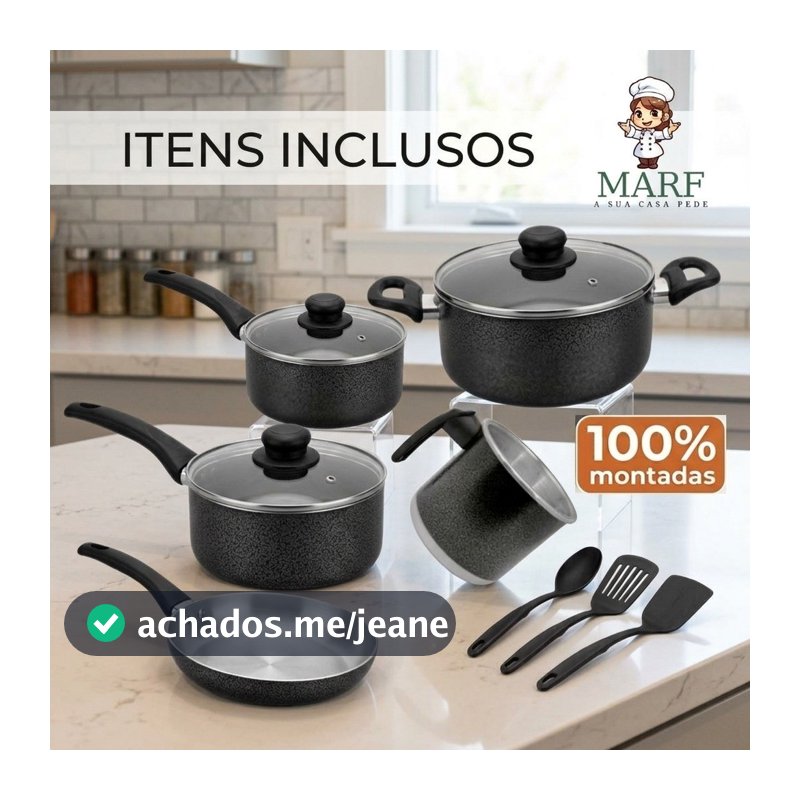 Kit de Panelas de Alumínio Kit 5 Peças com Espátulas – Panela 18, Panela 16, Frigideira 18, Caçarola 18 + Leiteira 12