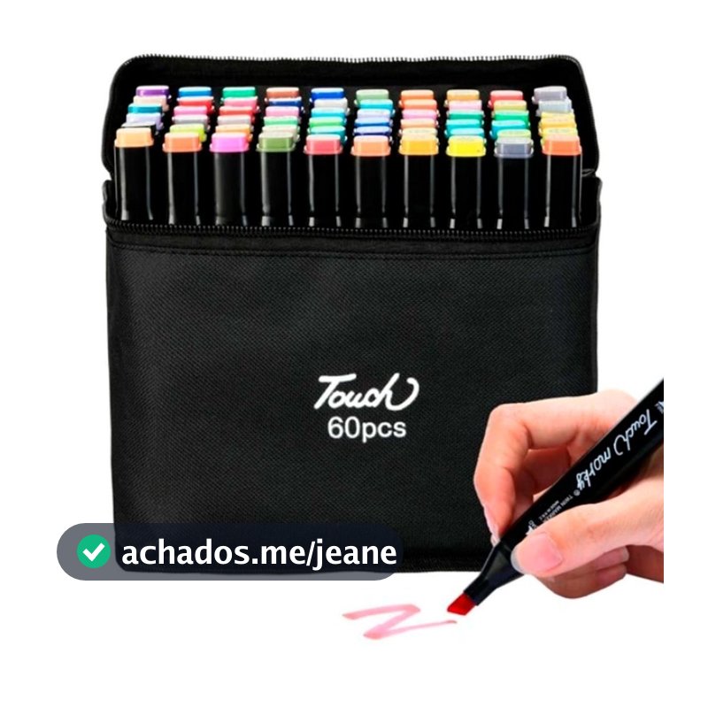 Kit Marcadores Multiuso 60 Cores Ponta Dupla Fine Brush Estojo Escolar Desenho Lettering Arquitetura Arte Profissional