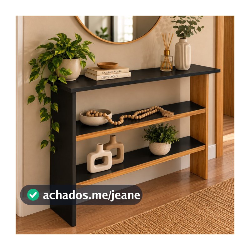 Aparador Decorativo com 2 Prateleiras Preto e Amadeirado Barcelona