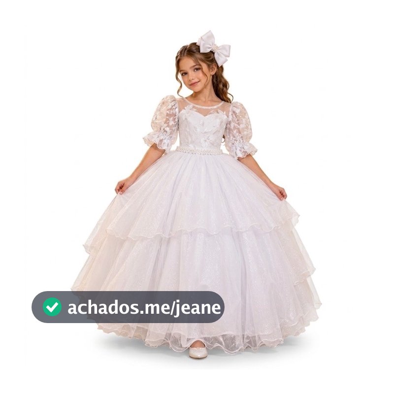 Vestido Infantil Juvenil Longo Eva Branco Casamento Dama de Honra Formatura para Menina