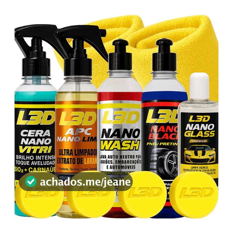 Kit CERA Automotiva Cera L3D, Shampoo AUTOMOTIVO, Apc, Pretinho, Chuva Acida, Flanela e Aplicador