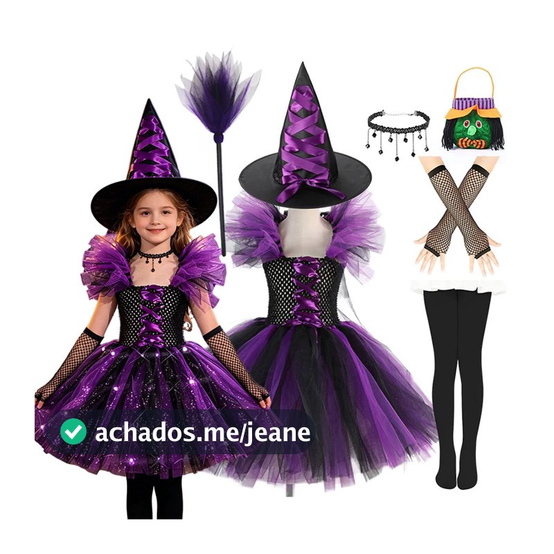 Crianças Bonito Brilho Bruxa Tutu Traje Roxo Preto Glitter Malha Saia Espartilho Rendas Até Vestido De Corpete Para Carn