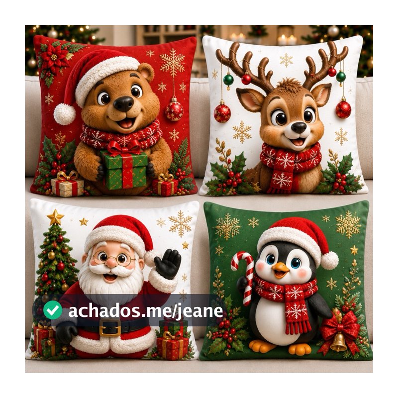 kit Feliz Natal 4 peças capa de almofadas para decoração Natalina