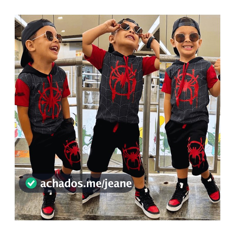 Conjunto Masculino Aranha Verao Bermuda e camisa Infantil 2023