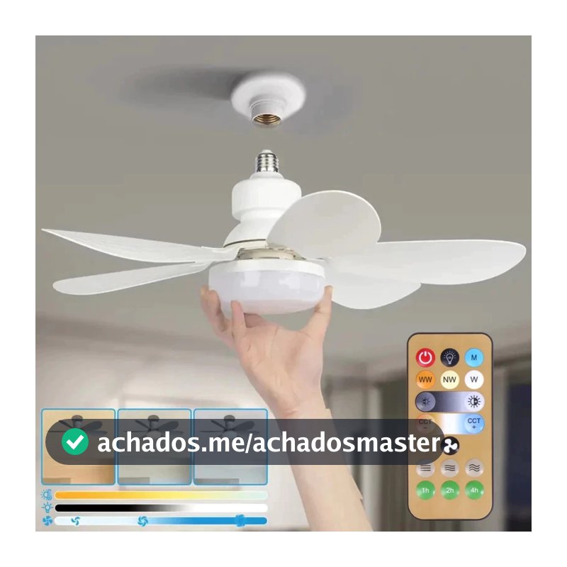 Ventilador de teto Com Luz para Pequenos Espaços (6 Hélices) Controle Remoto Bivolt LED 110V-220V