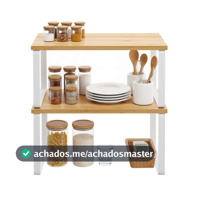 SONGMICS Organizador de Temperos Empilhável, Prateleira Expansível para Cozinha, Metal e Madeira