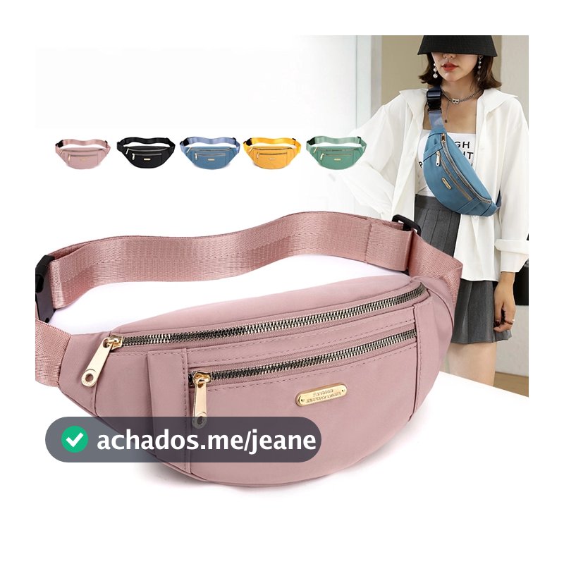 Bolsa Transversal Feminina Pochete em Lona Estilo Coreano Ajustável para Cintura e Peito