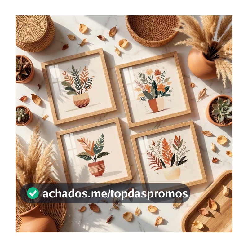 Kit 4 Quadros Decorativos Vasos, Boho, Minimalista Terracota, quarto, sala, moldura e vidro
