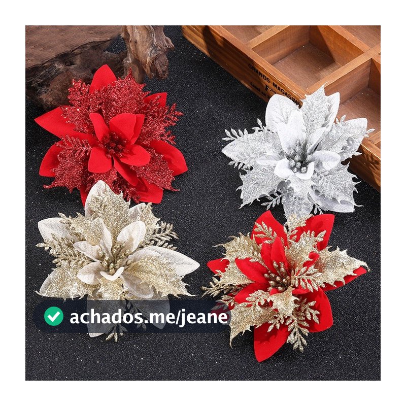 10 PCS Flores Artificiais Decoração Flores Natal  Glitter Falsas Feliz Decorações árvore de Natal Ano Novo