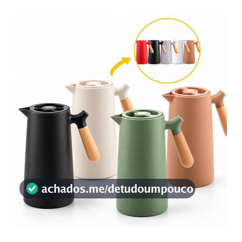 Garrafa Térmica Nórdica 1 Litro Café Chá Cabo de Madeira