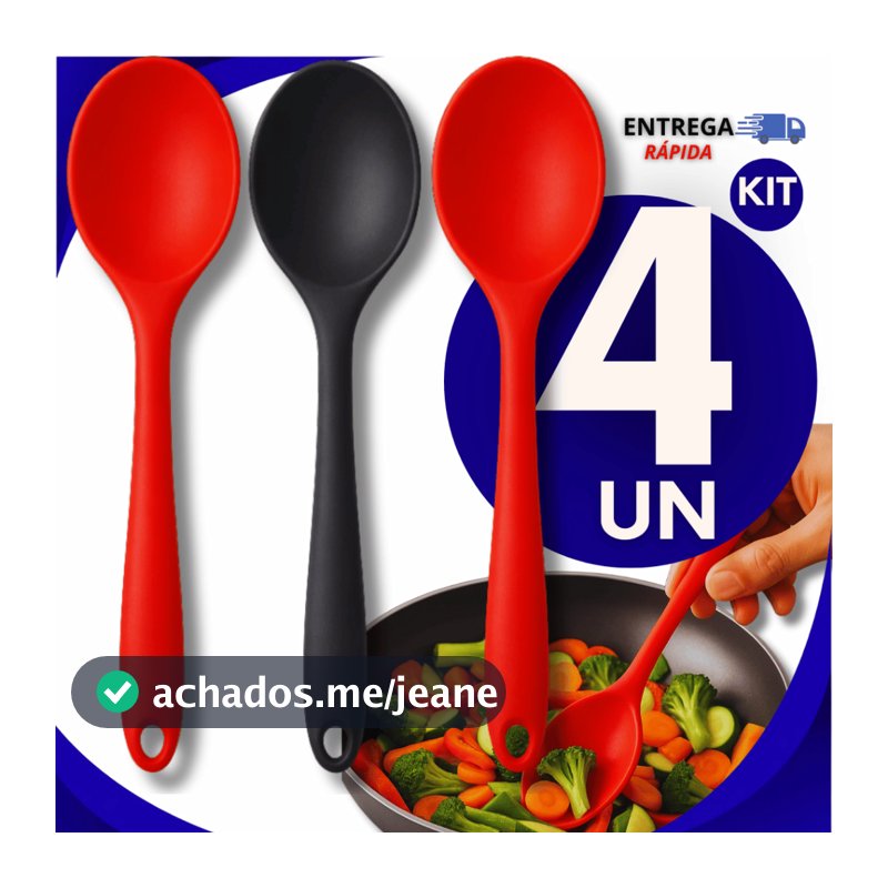 KIT 4 Colher De Silicone Cores Sortidas Utensílio De Cozinha Linha Premium Resistente Multiuso Utilidades Casa Cozinha