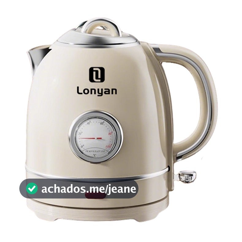 Chaleira Elétrica LONYAN Retrô 1,5L com Termômetro Interior Inox 304 1355W Desligamento Automático 127V ou 220V