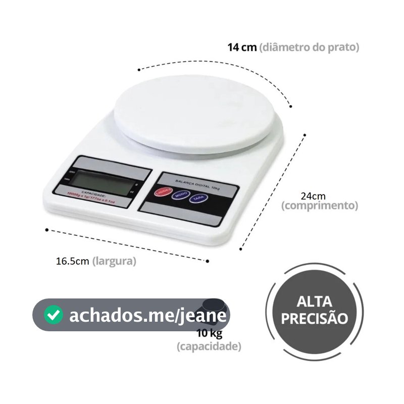 Balança Cozinha Até 10kg Digital De Precisão 24x16,5cm Cozinha Até 10kg Nutrição E Dieta Balança Portatil Utensílio